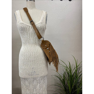 Arezzo Suede leather Fringe Crossbody Bag Brown