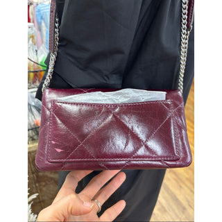 Tory Burch Quilted Burgundy Shoulder Bag with Silver Chain
