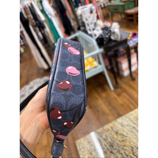 Coach Cherry-Print Shoulder Pouch in navy and Pink