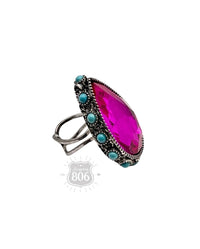 Teardrop Rhinestone Ring with Turquoise Bead Studs