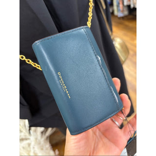 Donna Karan Teal Crossbody Chain Wallet card holder with Gold Accent