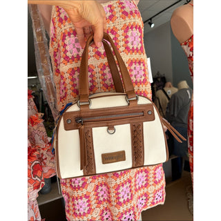 Wrangler White and Brown Two-Tone Satchel with Dual Handles
