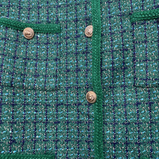 Aqua Green Tweed Blazer Gold Buttons XL