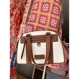 Wrangler White and Brown Two-Tone Satchel with Dual Handles