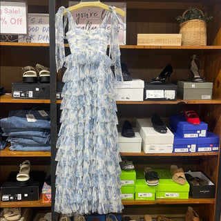 B smart Blue and White Ruffled Tie-Shoulder Maxi Dress size 0-lisa#3