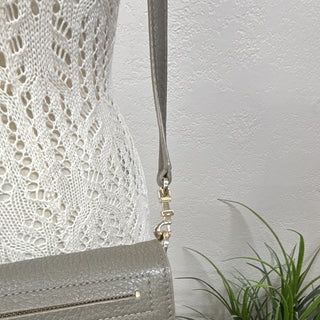 Tory Burch taupe Gray Small Pebbled Logo Crossbody Bag