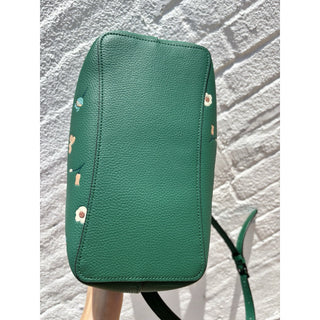 Coach Green Floral Leather Shoulder Bag Bucket Crossbody