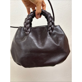 Hereu plaited handle leather bag Dark Brown