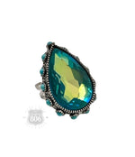 Teardrop Rhinestone Ring with Turquoise Bead Studs