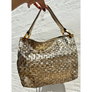 Donna Karan glenwood Metallic woven small Gold Shoulder Bag