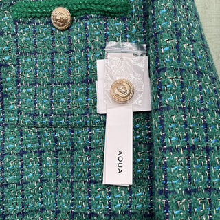 Aqua Green Tweed Blazer Gold Buttons XL