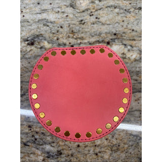 Old trend leather peach Round Coral Jewelry Case with Gold Stud