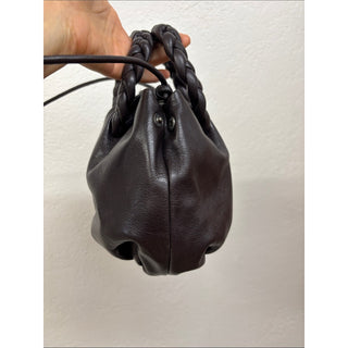 Hereu plaited handle leather bag Dark Brown
