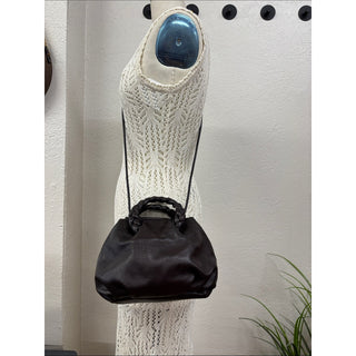 Hereu plaited handle leather bag Dark Brown