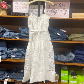 Aqua white lace Midi Dress L