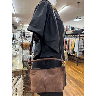 Lodis Brown Suede Shoulder Bag with Braided Detail