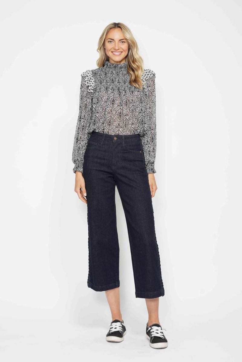 Judy Blue Wide Leg Braided Side Seam Crop Jeans