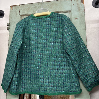 Aqua Green Tweed Blazer Gold Buttons XL