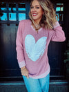 White Glitter Heart French Terry Top