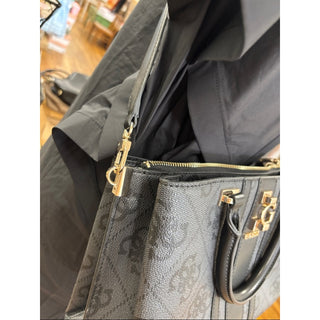 GUESS Black Signature Logo Satchel with Gold Hardware tote