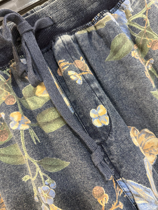 Floral Print Wide Leg Denim Pants