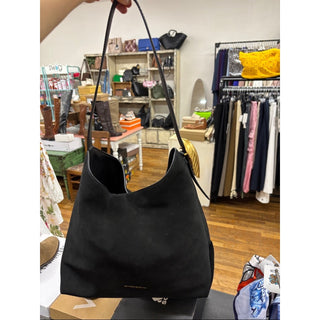 Donna Karan Black Suede Shoulder Bag with Gold Logo