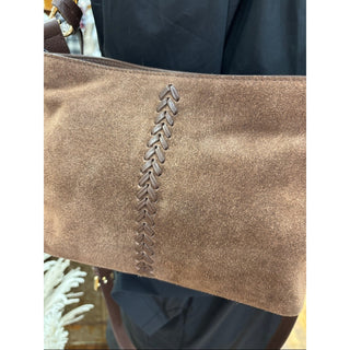 Lodis Brown Suede Shoulder Bag with Braided Detail