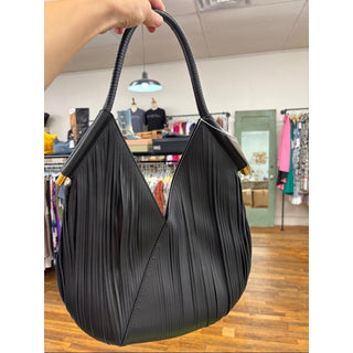 Donna Karan Black Fringe Shoulder Bag with Gold Accents MINI