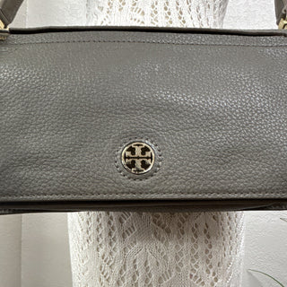 Tory Burch taupe Gray Small Pebbled Logo Crossbody Bag