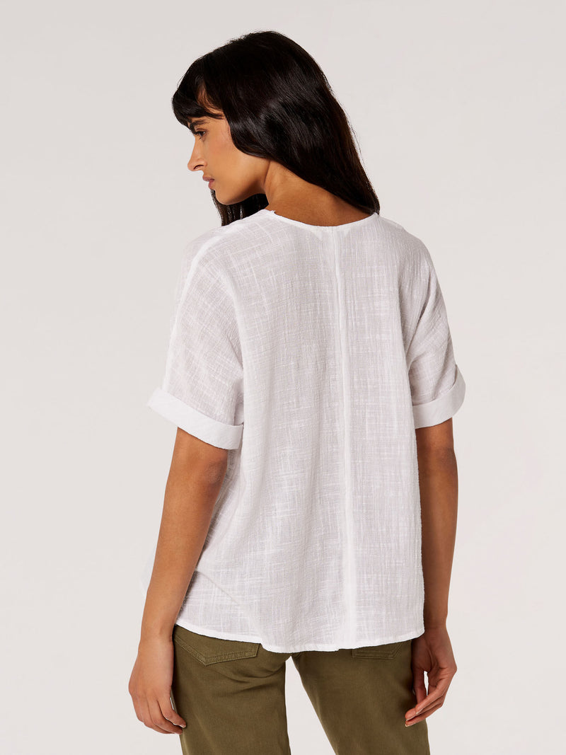 Apricot V-Neck Pleated Top