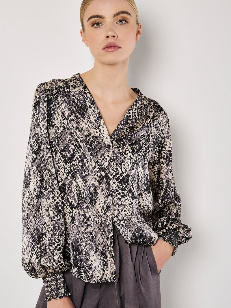 Snakeskin Hammered Satin Blouse