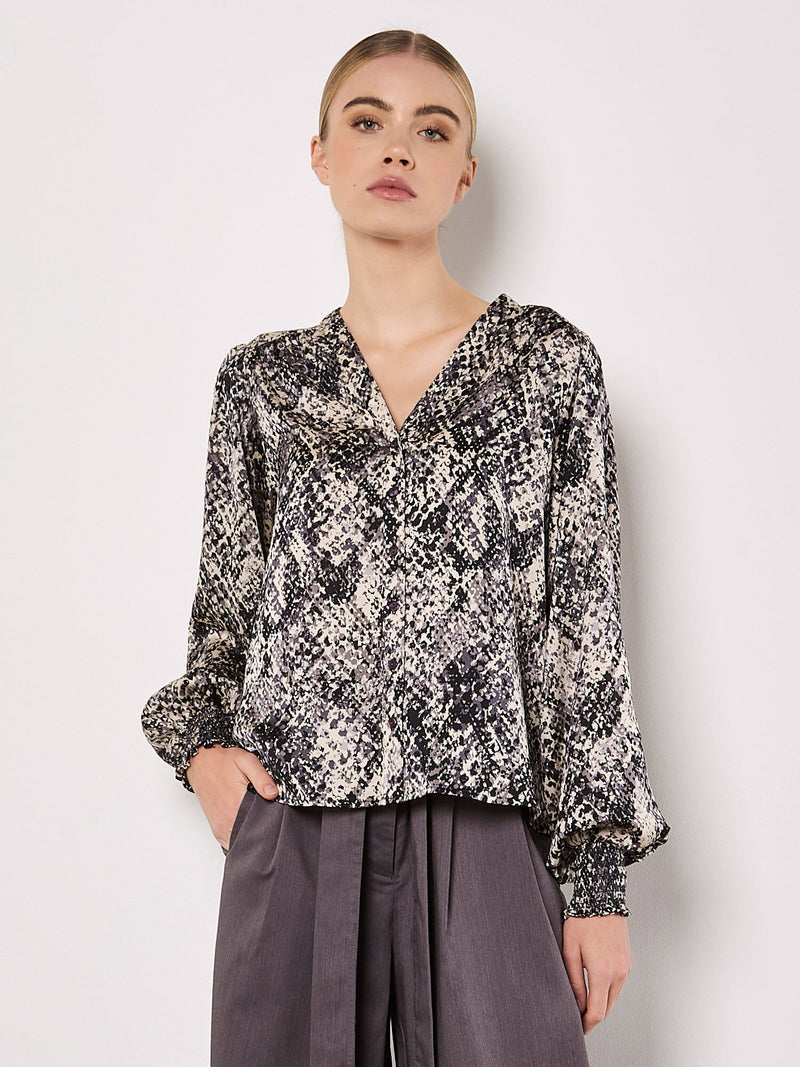 Snakeskin Hammered Satin Blouse