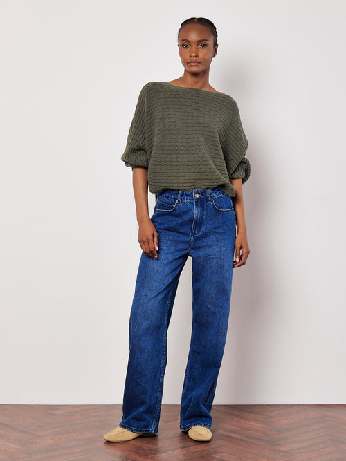 Khaki Cable Batwing Sweater