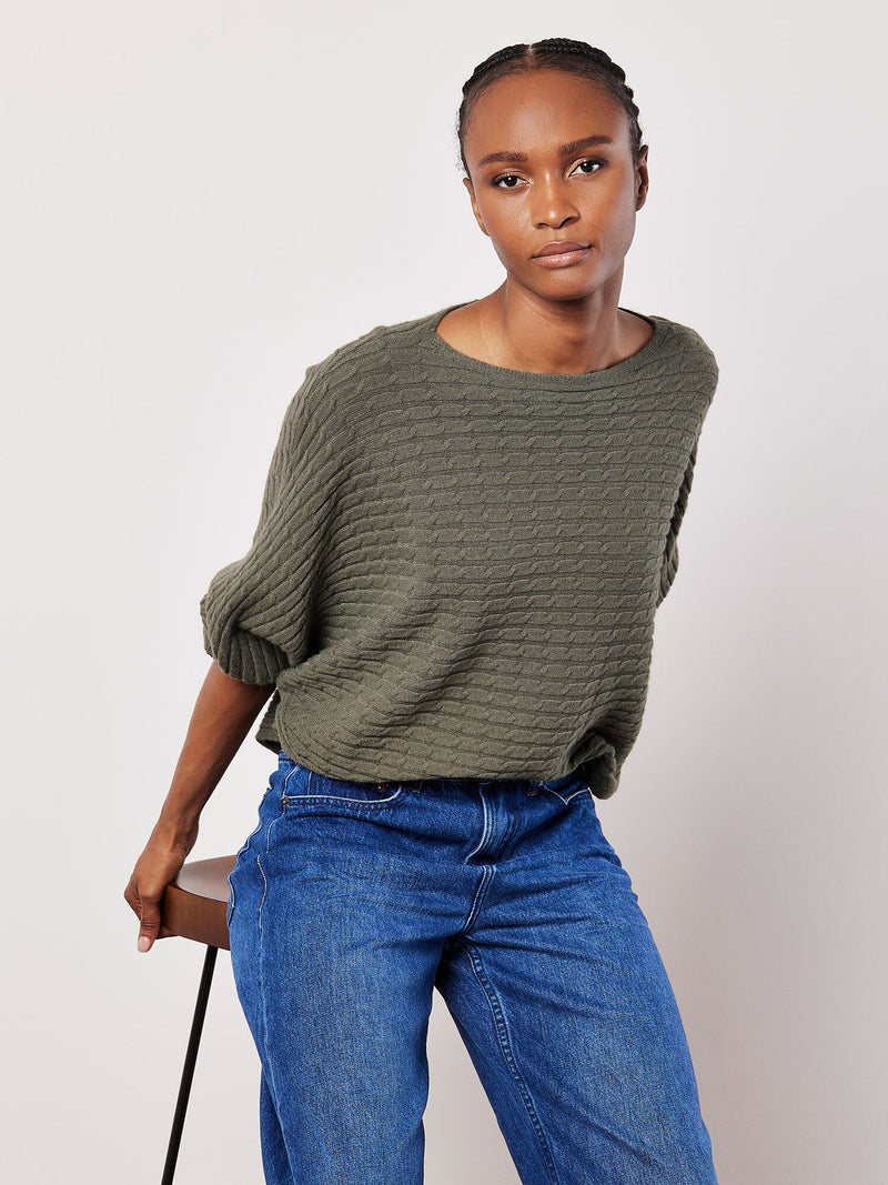 Khaki Cable Batwing Sweater