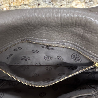 Tory Burch taupe Gray Small Pebbled Logo Crossbody Bag
