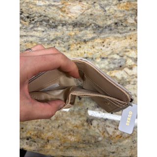GUESS Quilted Small Wallet in Taupe with Gold Logo