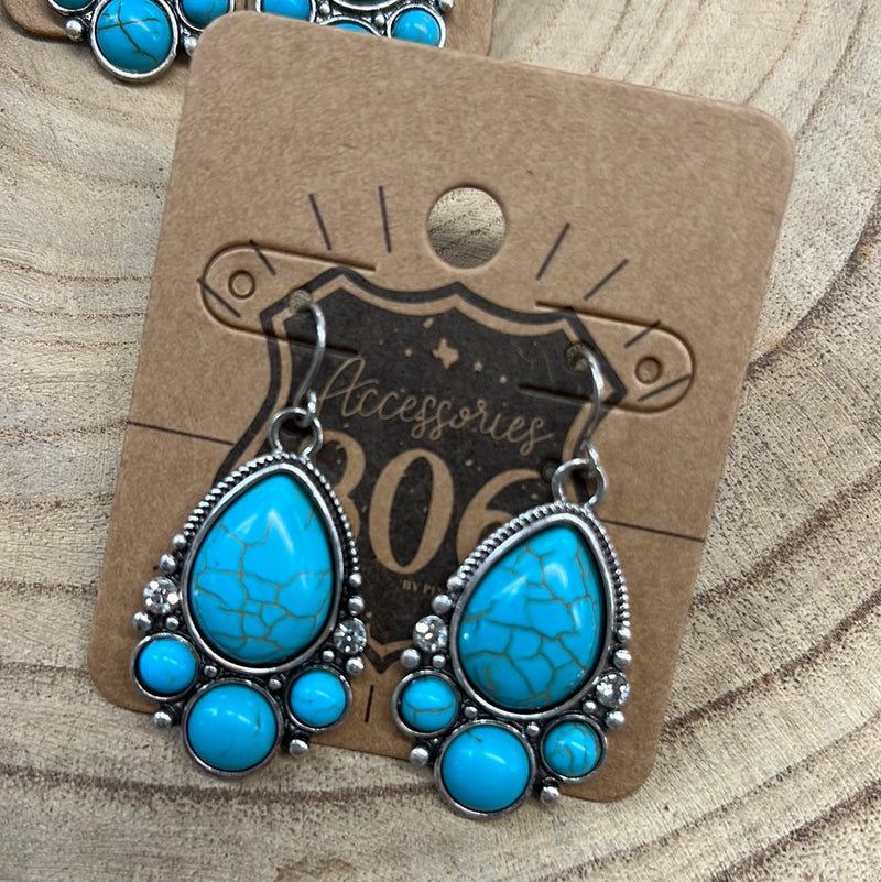 Turquoise Earrings with Rhinestones