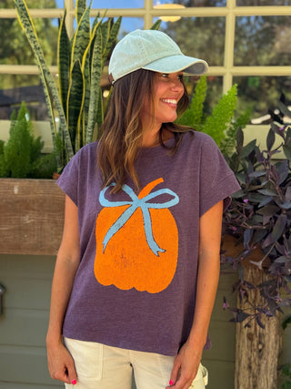 Plum Pumpkin Bow Tee