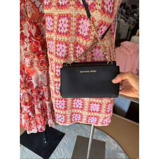 Michael Kors Black Leather Crossbody Bag with Gold Tone Hardware wallet attached