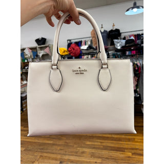 kate spade Cream Leather Top-Handle Satchel with Logo