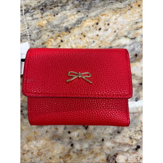 On 34th Red Pebbled Leather Wallet with Gold Bow Accent