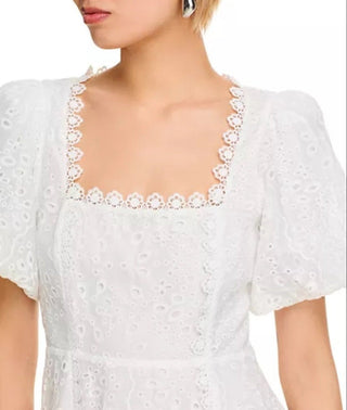 AQUA Lace Trim Eyelet Midi Dress