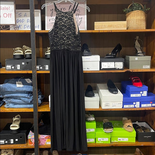 Nightway Black Lace Halter Maxi Dress size 6-lisa#6