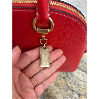Coach Red Leather Dome Satchel with Gold Hardware