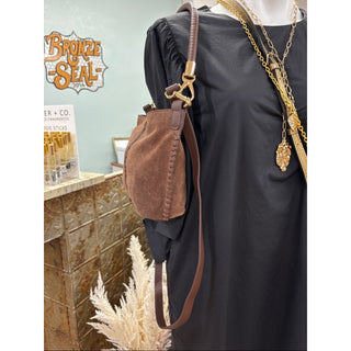 Lodis Brown Suede Shoulder Bag with Braided Detail