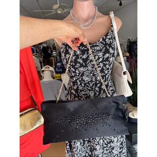 Sam Edelman Black Embellished Clutch with Gold Chain