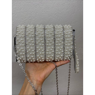 INC International Concepts Pearl-Embellished Clutch - White & Silver