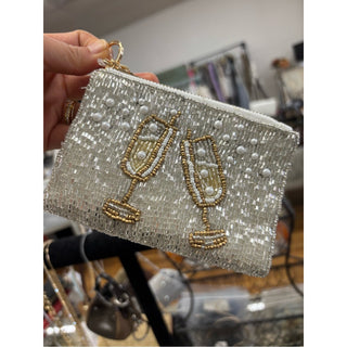 ON 34TH Beaded Silver Champagne Coin bag purse key chain bag charm
