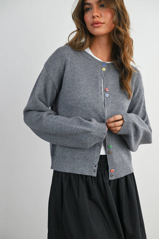 Grey Cardigan w/Fun Buttons
