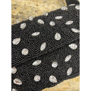 On the 34th Black Beaded Crystal-Embellished Evening Clutch